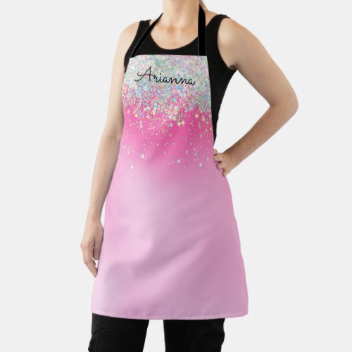 Personalized Pink Glitter Name Kitchen Apron