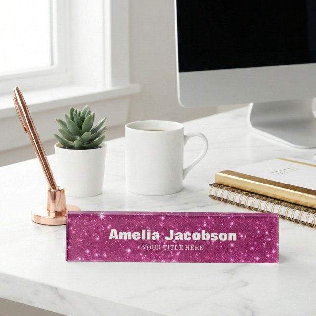 Personalized Pink Glitter Name Modern Desk Decor Desk Name Plate (Creator Uploaded)