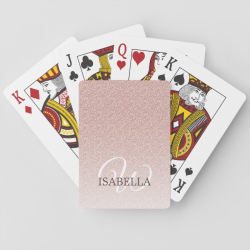 Personalized Pink Glitter Ombre Name Monogram Poker Cards