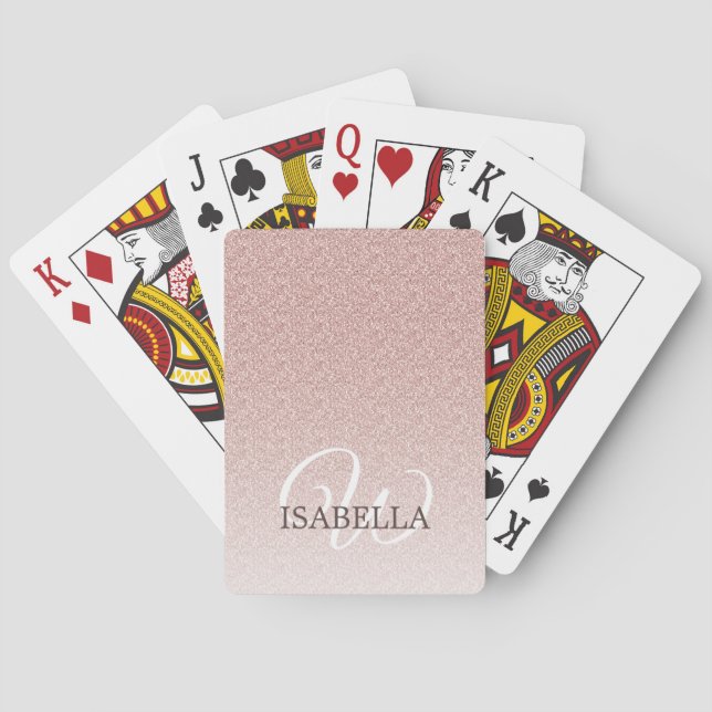 Personalized Pink Glitter Ombre Name Monogram Poker Cards (Back)
