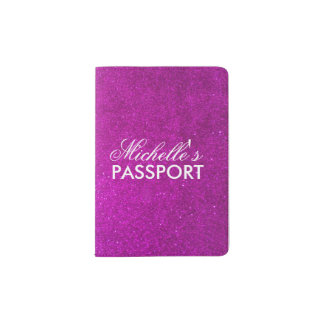 Personalized pink glitter passport holder for girl