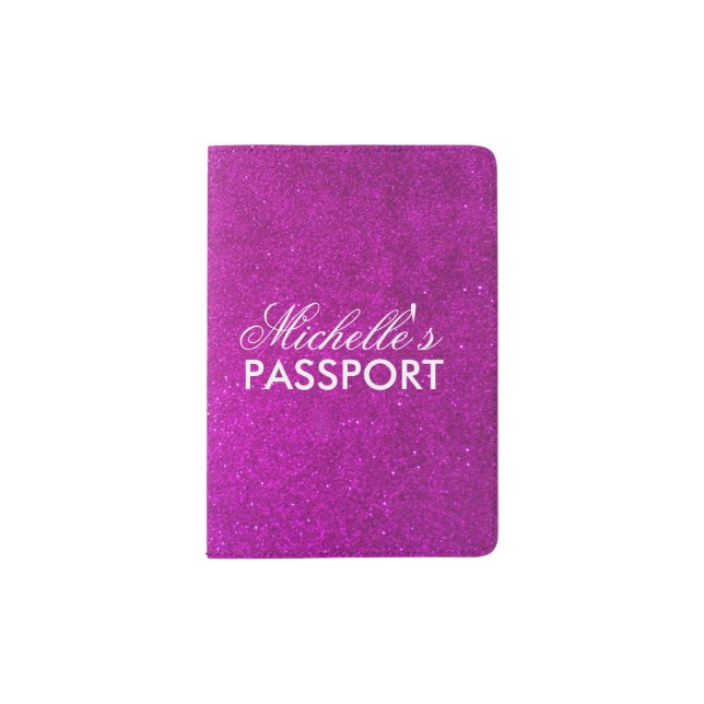 Personalized pink glitter passport holder for girl (Front)