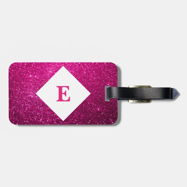 Personalized Pink Glitter Print luggage tag (Back Horizontal)