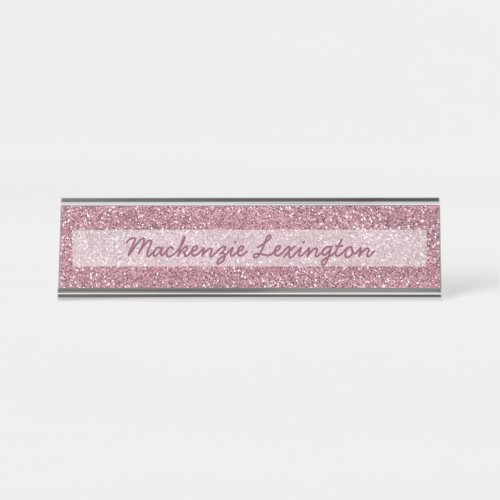 Personalized Pink Glitter  Rose Gold Desk Name Plate