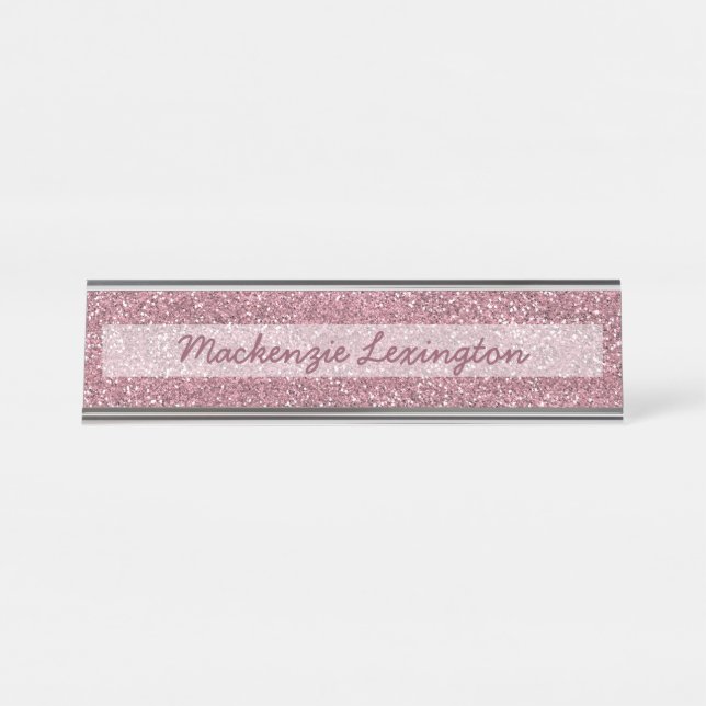 Personalized Pink Glitter | Rose Gold Desk Name Plate (Front)