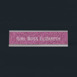 Personalized Pink Glitter & Silver Girl Boss Funny Desk Name Plate<br><div class="desc">Personalized Pink Glitter and Silver 'Girl Boss' Funny Desk Name Plate.  Pick a pun for your colleague,  business meeting,  white elephant gift,  holiday party and more.  Perfect for an office holiday party or gift.</div>