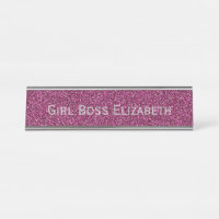 Personalized Pink Glitter & Silver Girl Boss Funny