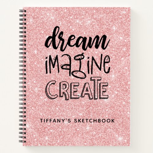 Personalized Pink Glitter Sketchbook Elegant Notebook