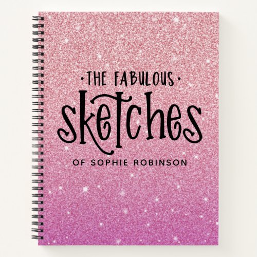 Personalized Pink Glitter Sketchbook Your Name  No Notebook