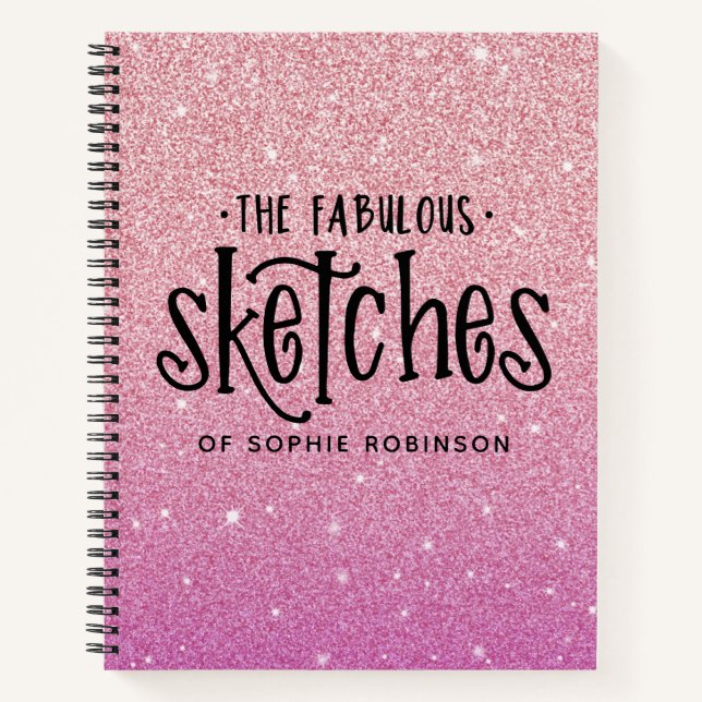 Personalized Pink Glitter Sketchbook Your Name  No Notebook (Front)