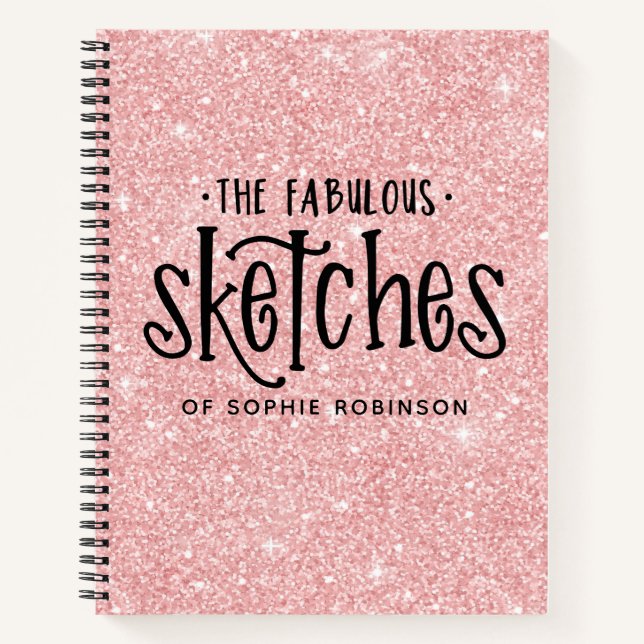 Personalized Pink Glitter Sketchbook Your Name  Notebook (Front)