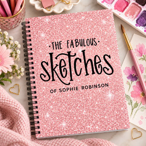 Personalized Pink Glitter Sketchbook Your Name  Notebook