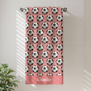 Personalized Pink Glitter Soccer Ball Beach Towel