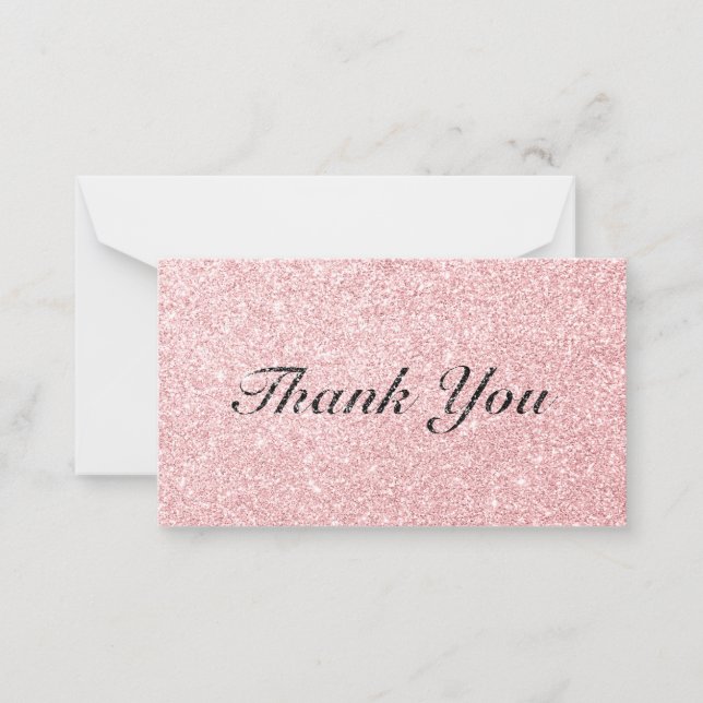 Personalized Pink Glitter Style Thank You Card (Front)