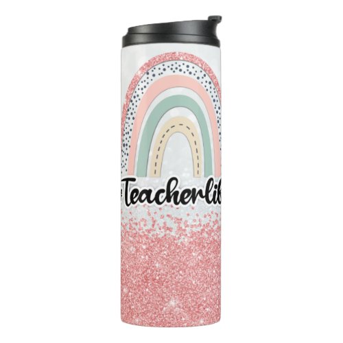 Personalized Pink Glitter Teacher Life Thermal Tumbler