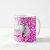 Personalized pink glitter unicorn coffee mug (Front Right)