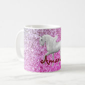 Personalized pink glitter unicorn coffee mug (Front Left)