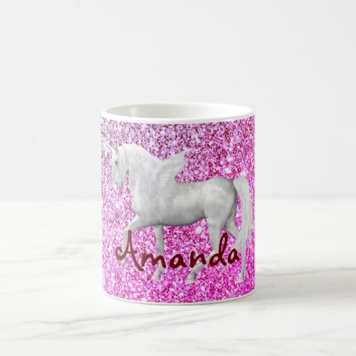 Personalized pink glitter unicorn coffee mug