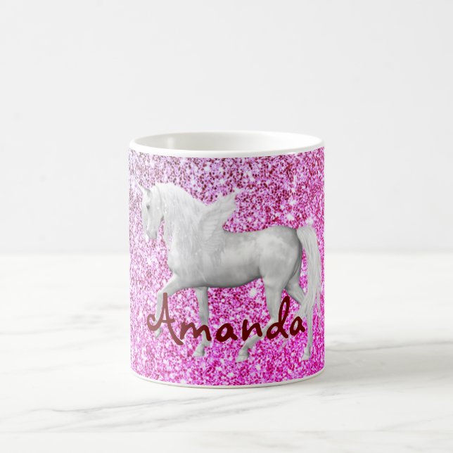 Personalized pink glitter unicorn coffee mug (Center)