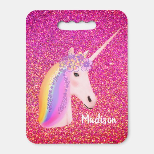 Personalized Pink Glitter Unicorn Fairytale Girls Seat Cushion