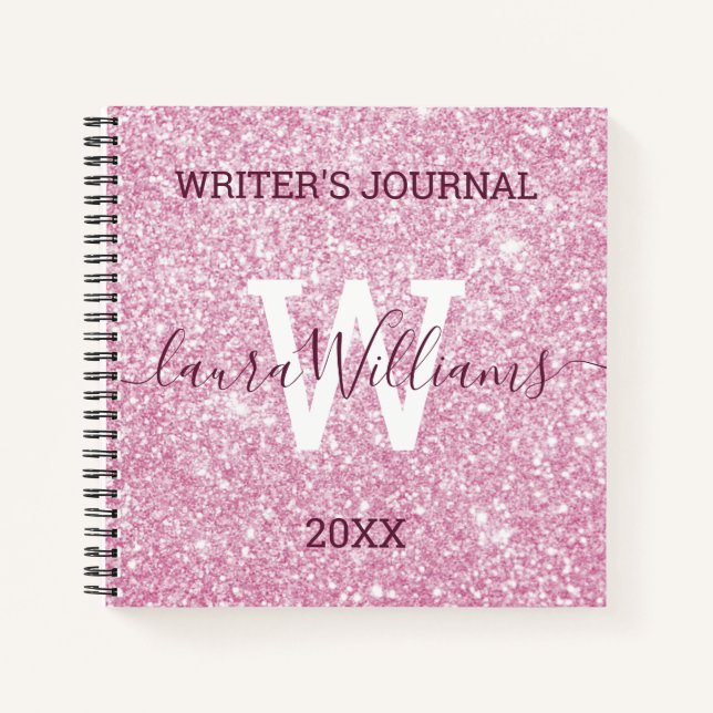 Personalized Pink Glitter Writer’s Journal (Front)