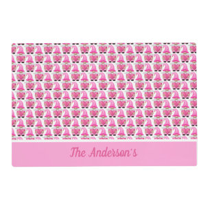 Personalized Pink Gnomes Hearts Woodland Whimsical Placemat