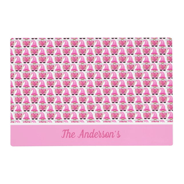 Personalized Pink Gnomes Hearts Woodland Whimsical Placemat (Front)