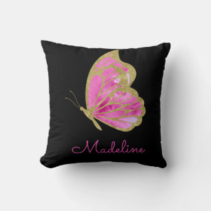 Personalized Pink & Gold Butterfly Throw Pillow