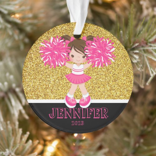 Personalized Pink  Gold Cheerleading Ornament 