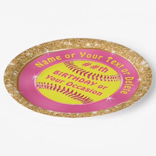 Personalized Pink Gold Cute Softball Paper Plates Zazzle