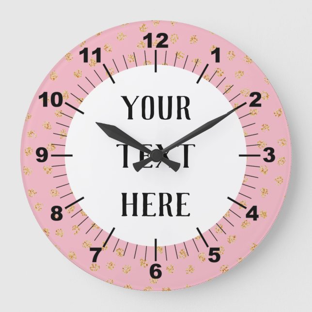 Personalized Pink & Gold Dots Large Clock (Front)