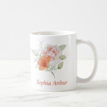 Personalized Pink Gold Flower Bouquet Coffee Mug