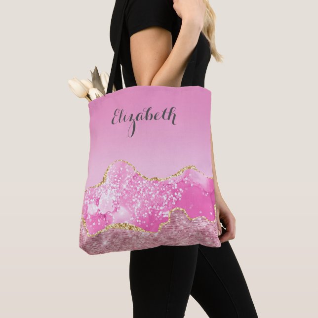 Personalized Pink Gold Glam Glitter Bridesmaid   Tote Bag (Close Up)