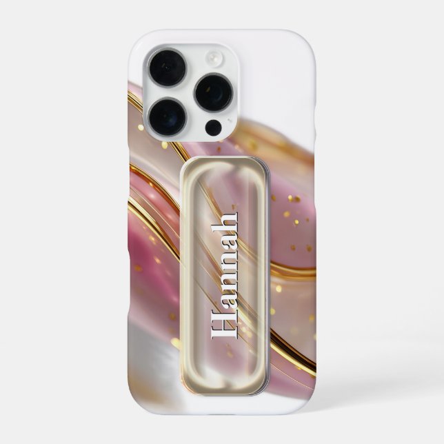 Personalized Pink Gold Glass UI Button Name  iPhone Case (Back)