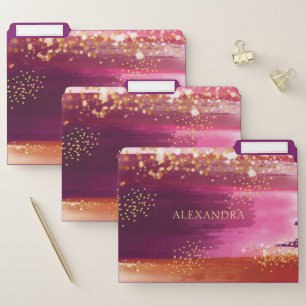 Personalized Pink Gold Glitter File Folder