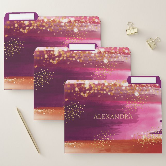 Personalized Pink Gold Glitter File Folder (Set)