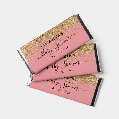 Personalized Pink Gold Glitter Girl Baby Shower Hershey Bar Favors