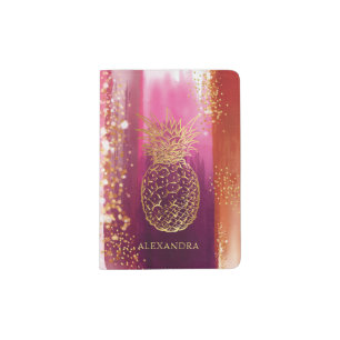 Personalized Pink Gold Glitter Pineapple Passport Holder