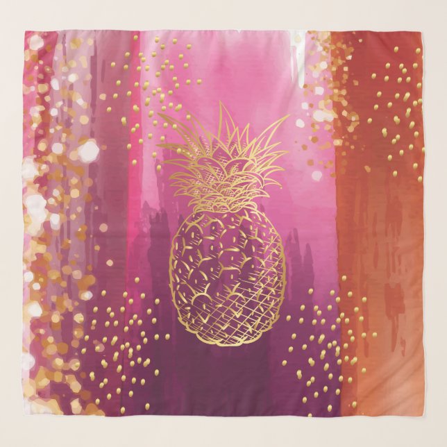 Personalized Pink Gold Glitter Pineapple Scarf (Front)