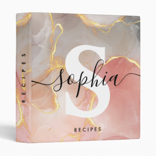 Personalized Pink Gold Glitter Watercolor Monogram 3 Ring Binder