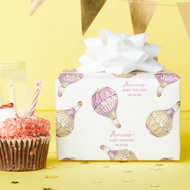  Personalized Pink Gold Hot Air Balloons Wrapping Paper (Birthday Party)