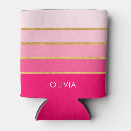 Personalized Pink  Gold Name Can Cooler