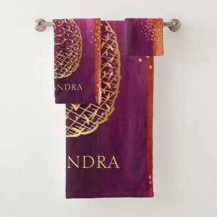 Personalized Pink Gold Pineapple Glitter Bath Towel Set