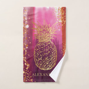 Personalized Pink Gold Pineapple Glitter Hand Towel