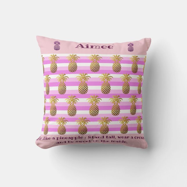 Personalized  Pink gold Pineapple Monogram Quote Throw Pillow (Front)