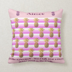 Personalized Pink gold Pineapple Monogram Quote Throw Pillow