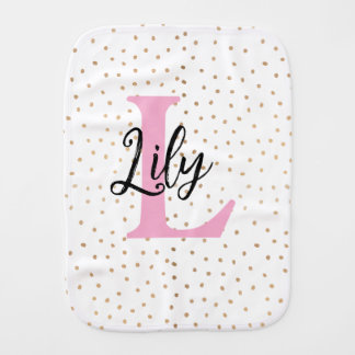 Personalized Pink & Gold Polka Dot Baby Burp Cloth