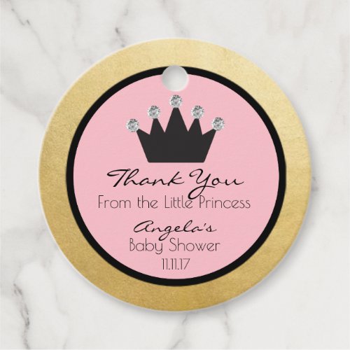 Personalized Pink Gold Princess Baby Shower Favor Tags