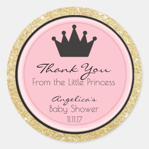 Personalized Pink Gold Princess Baby Shower Labels