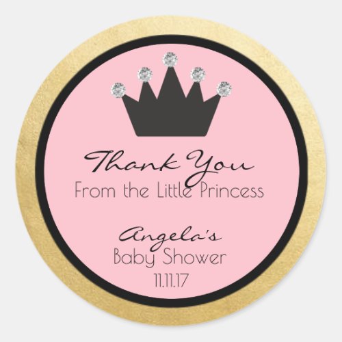 Personalized Pink Gold Princess Baby Shower Labels